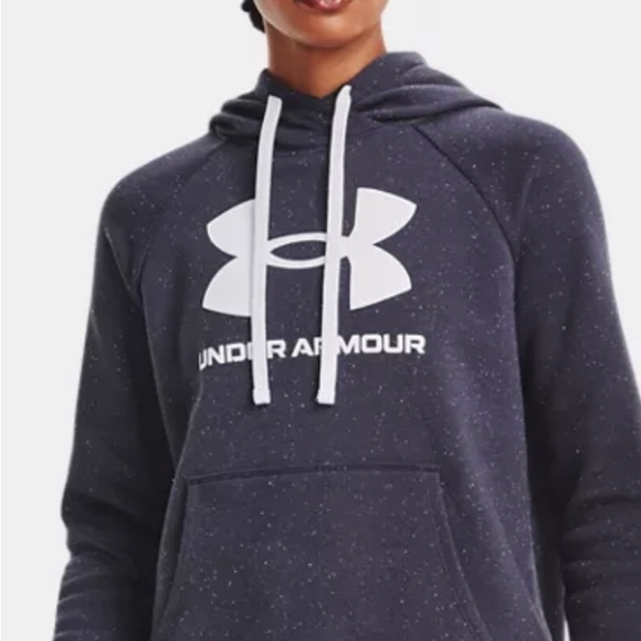 Under Armour Tops - Under Armour Women’s 2X Hoodie Blue Speckled Logo Pullover Tempered Steel White